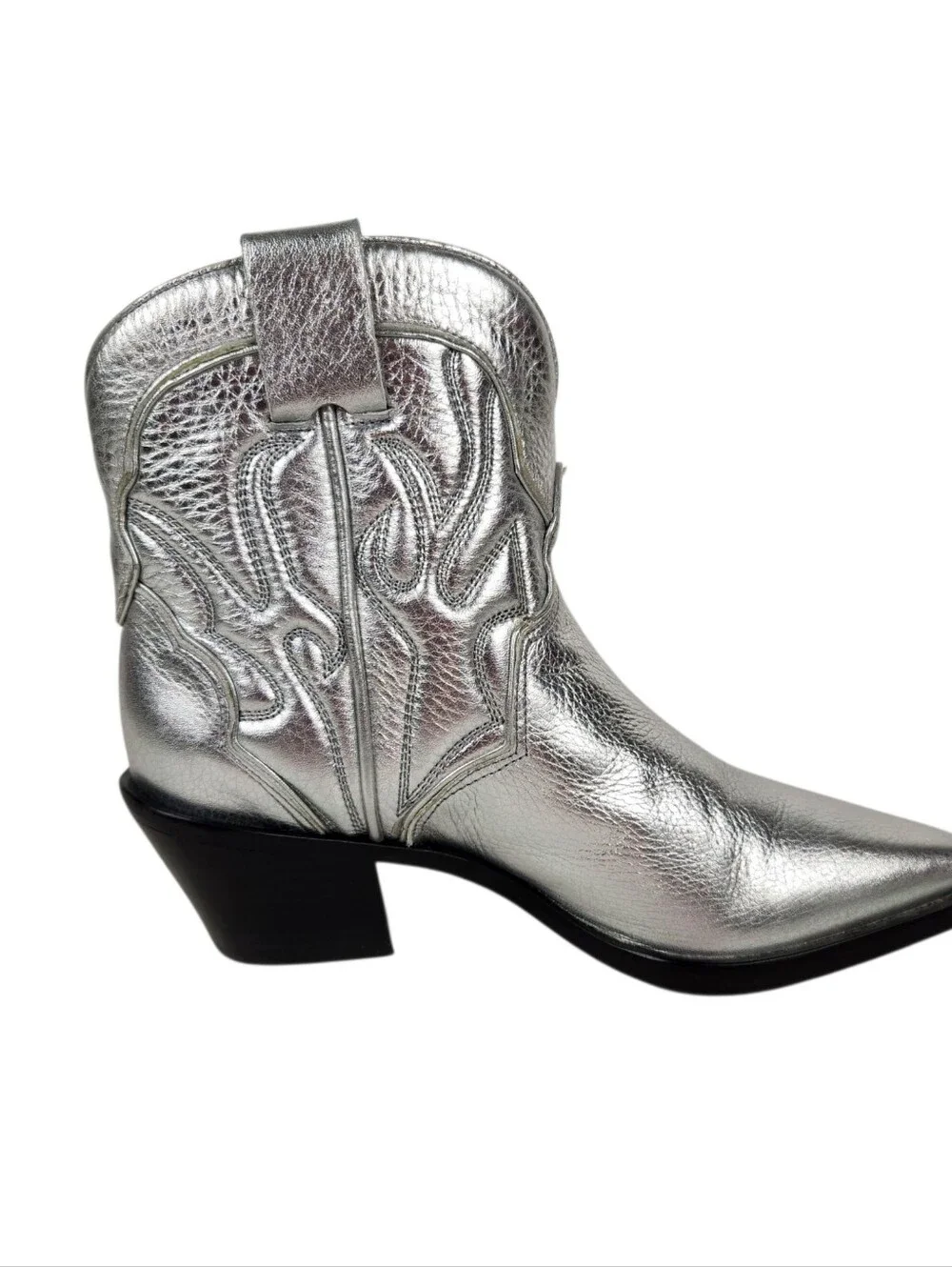 Reformation Otto Mini Silver Metallic Leather Western Boots Womens Size 7.5